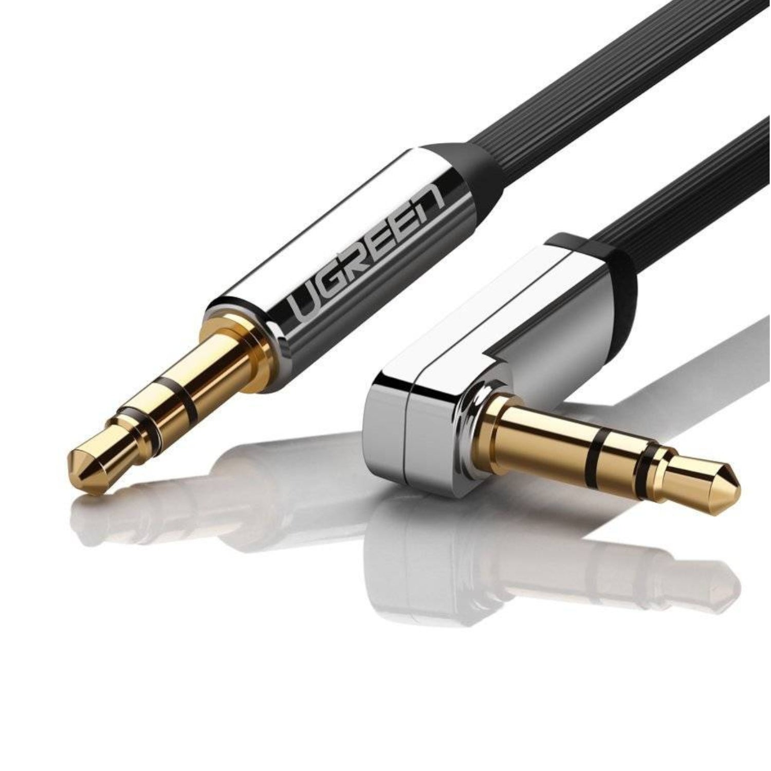 UGREEN AV119 Right-angled 3.5mm Flat Aux Cable 2m - Black/Silver – image 3