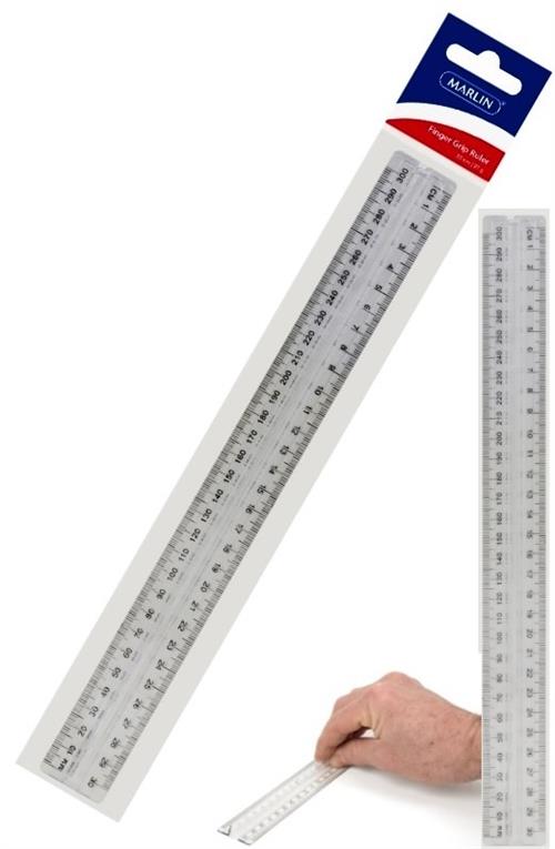 Marlin 30cm Finger Grip Clear Ruler