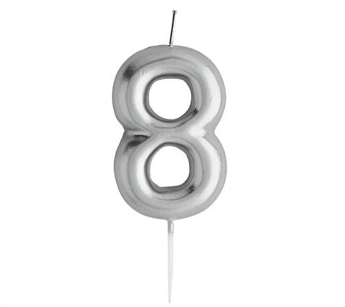 Casey 10cm Silver Numerical Birthday Candle Nr.8 Retail