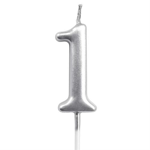 Casey 10cm Silver Numerical Birthday Candle Nr.1 Retail