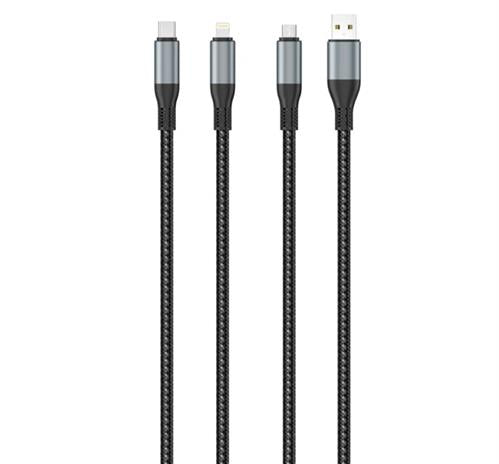 Ezra 3in1 Black Braided 2.4A Data Cable 1.2m