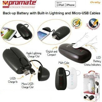 Promate Ovally White 5200mah Portable Back Up Battery