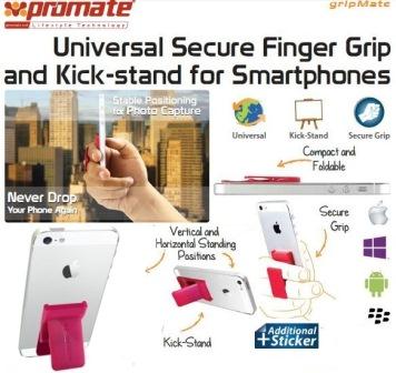 Promate Gripmate Universal Smartphone Finger Grip and Kickstand Pink