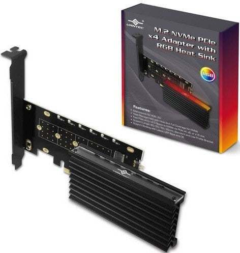 Vantec 1x M.2 NVMe SSD PCIe X4 Adapter with ARGB Aluminium Heatsink