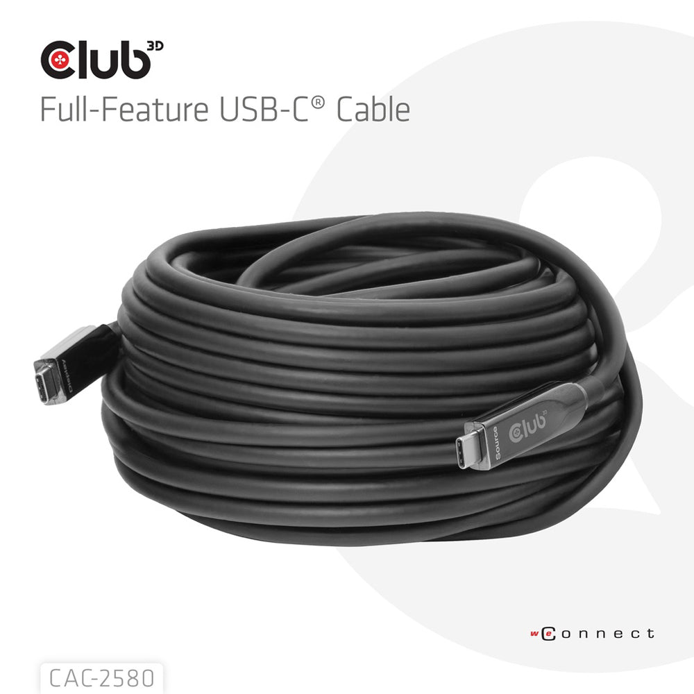 CLUB3D CAC-2580 15M USB TYPE-C UNIDIRECTIONAL HYBRID AOC CABLE SUPPORTING 8K @60HZ AND PD3.1 60W CHARGING