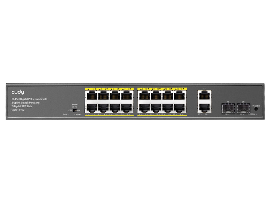 Cudy 16 Port Gigabit PoE 180W 2 Gigabit 2SFP Switch | GS1018PS2