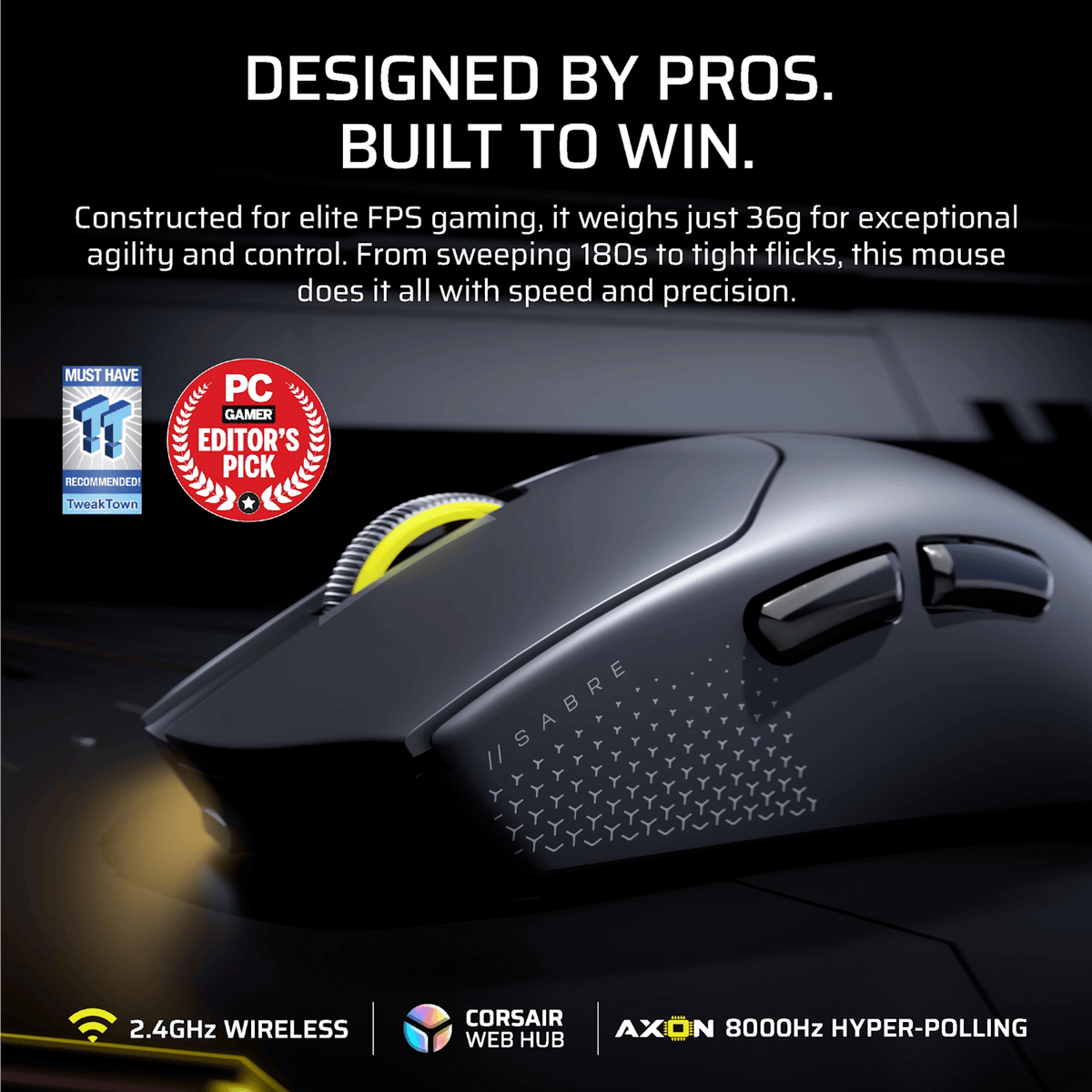 Corsair SABRE v2 PRO ULTRALIGHT WIRELESS 30000 DPI Gaming Mouse - Black – image 2