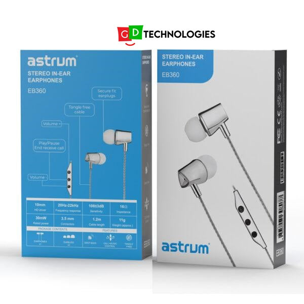 Metal Stereo Earphones with Mic – White