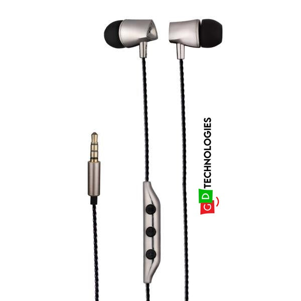 Metal Stereo Earphones with Mic – Black