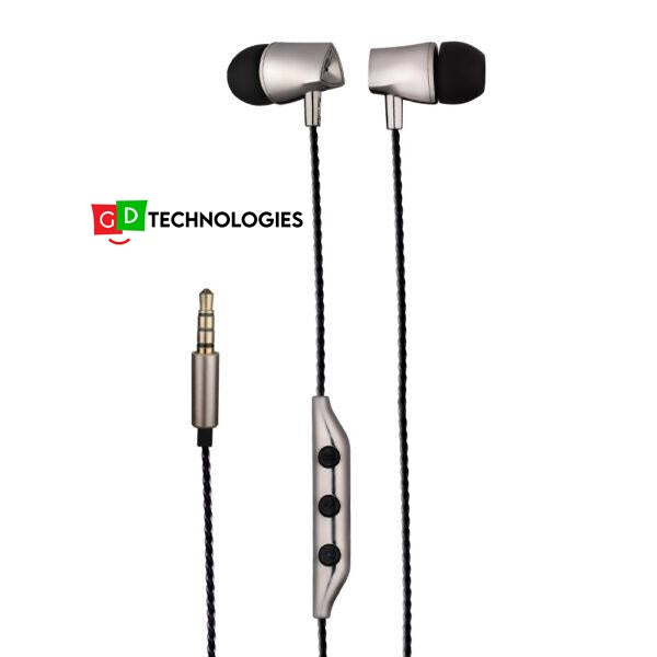 Metal Stereo Earphones with Mic – Black