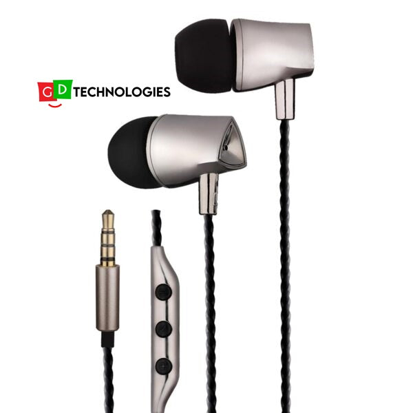 Metal Stereo Earphones with Mic – Black