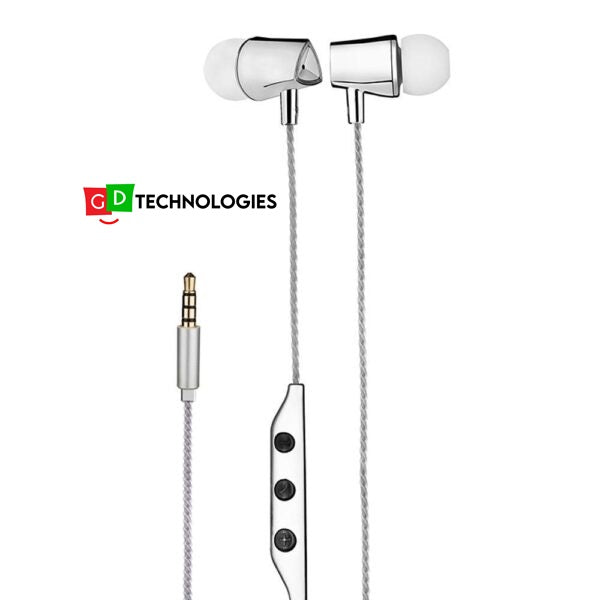 Metal Stereo Earphones with Mic – White