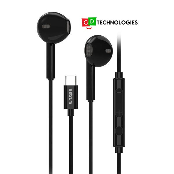 USB-C Stereo Metal Earphones with Mic – Black