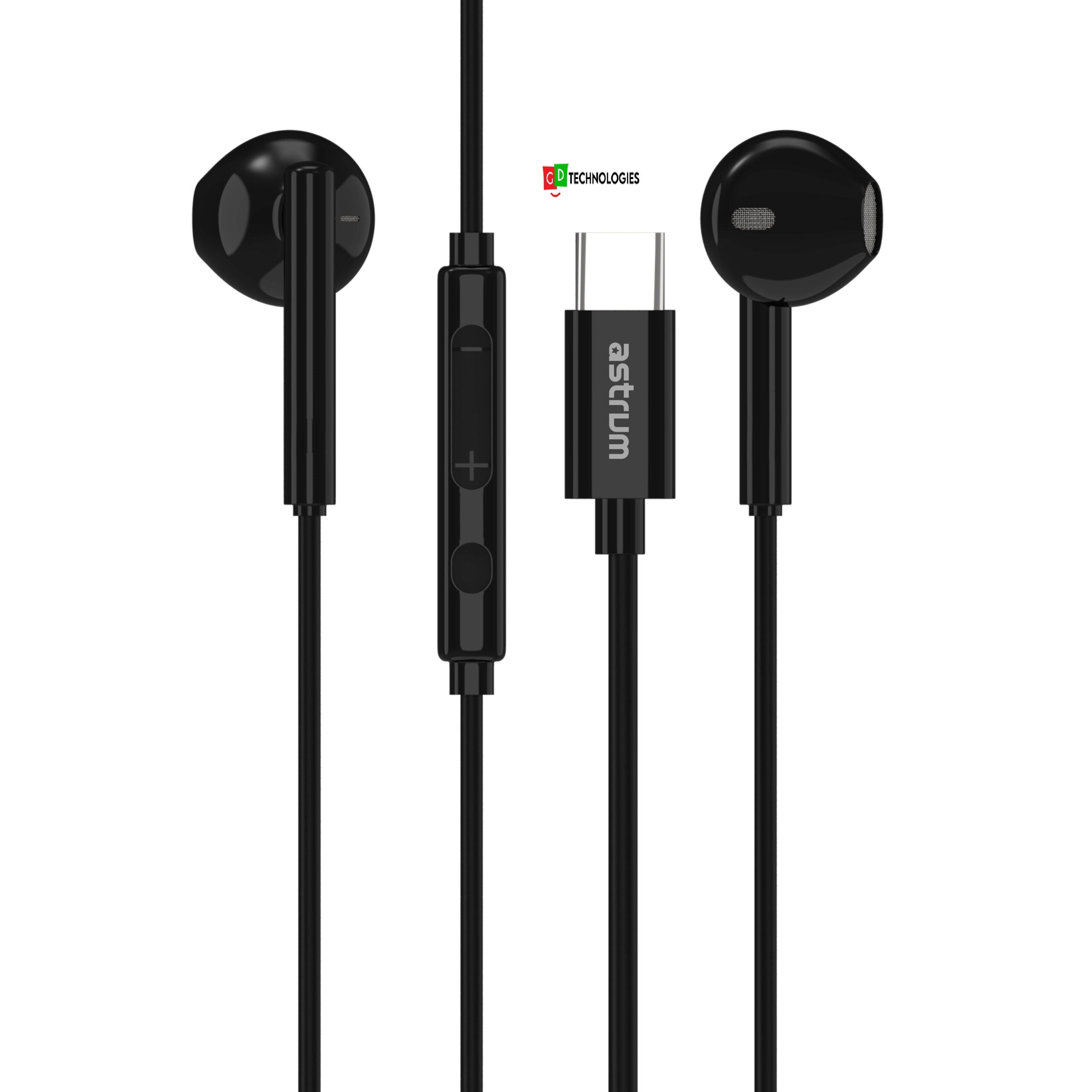 USB-C Stereo Metal Earphones with Mic – Black