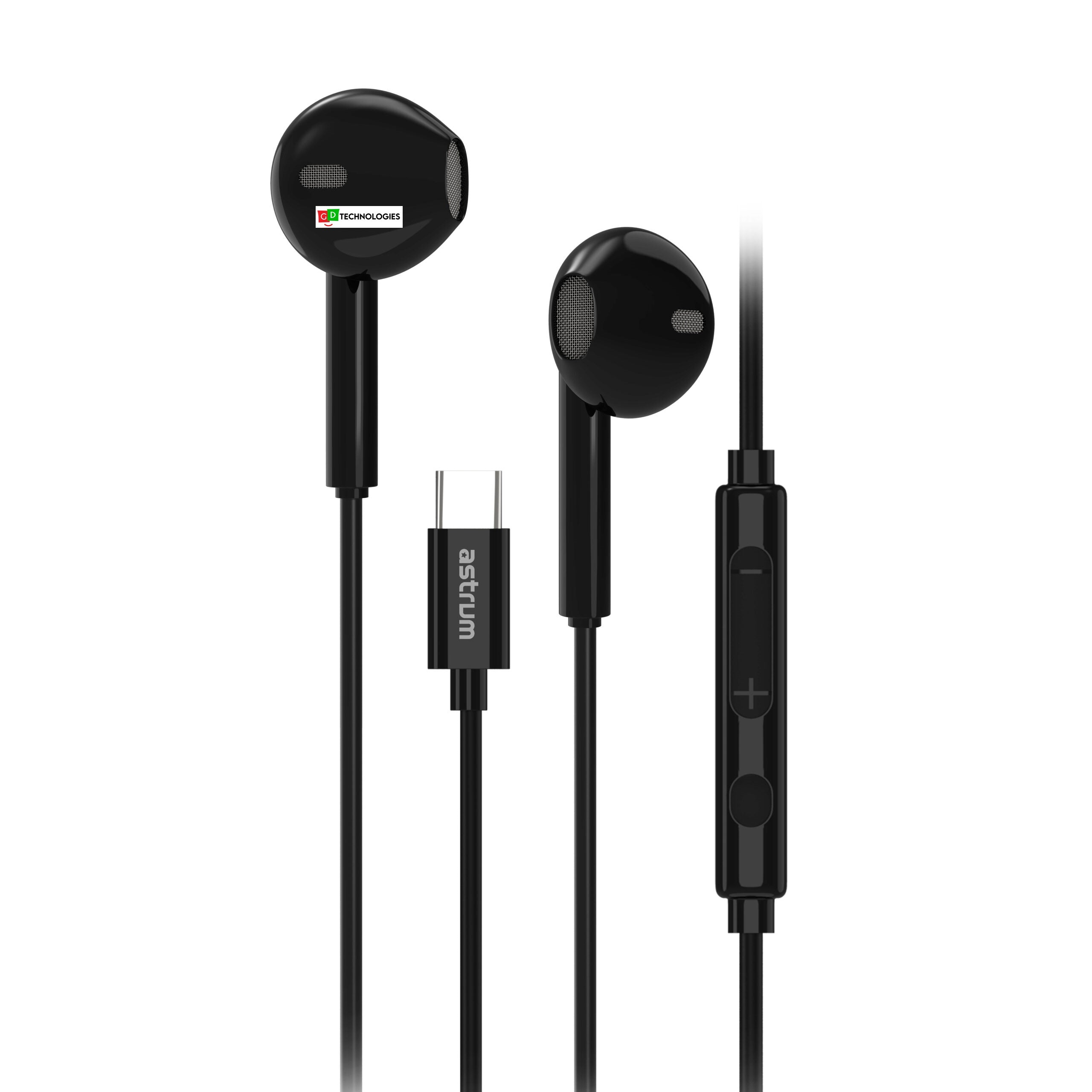 USB-C Stereo Metal Earphones with Mic – Black