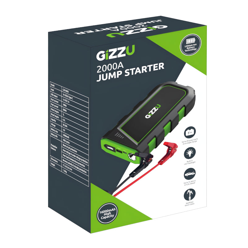 GIZZU 2000A Jump Starter 16000mAh - Black – image 5