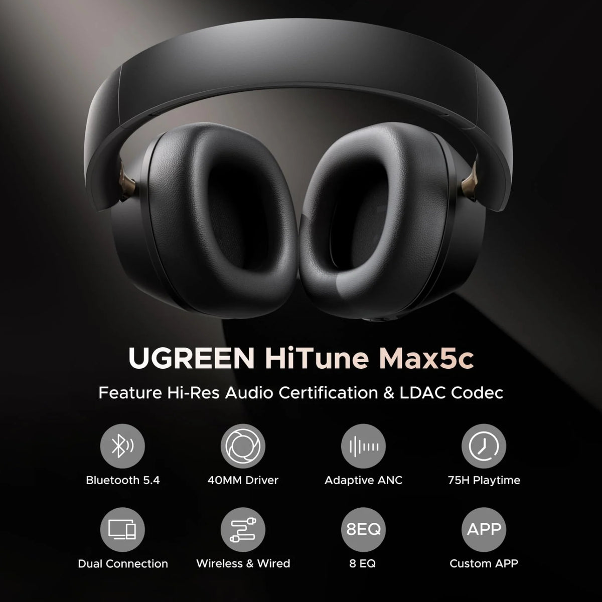 UGREEN HiTune Max 5C Hybrid ANC Headphones – Black – image 2