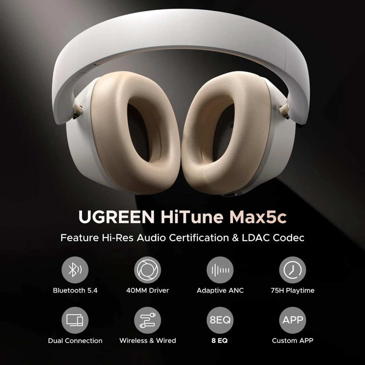 UGREEN HiTune Max 5C Hybrid ANC Headphones–White – image 5