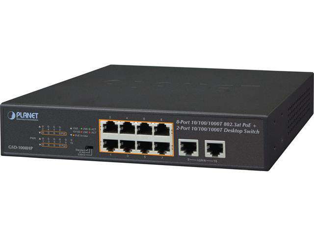Planet 8 Port 10/100/1000T POE + 2 Port 10/100/1000T