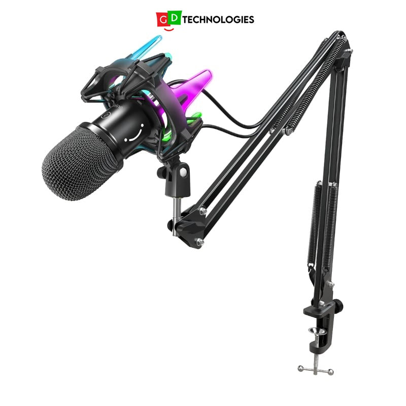 Fifine K651 USB Dynamic Microphone with RGB Arm Desk Mount Kit – Black