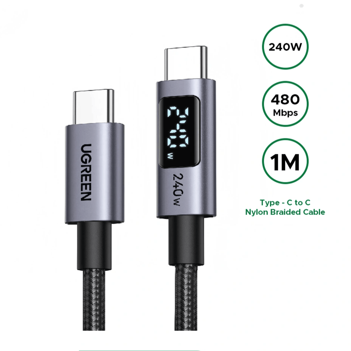 UGREEN 240W USB Type-C Cable with LED Display 1M – image 2
