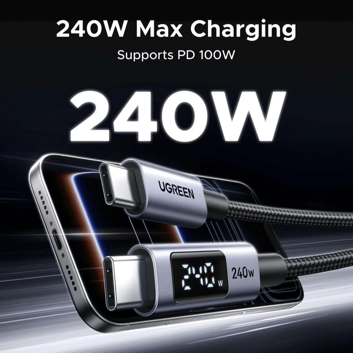 UGREEN 240W USB Type-C Cable with LED Display 1M – image 6