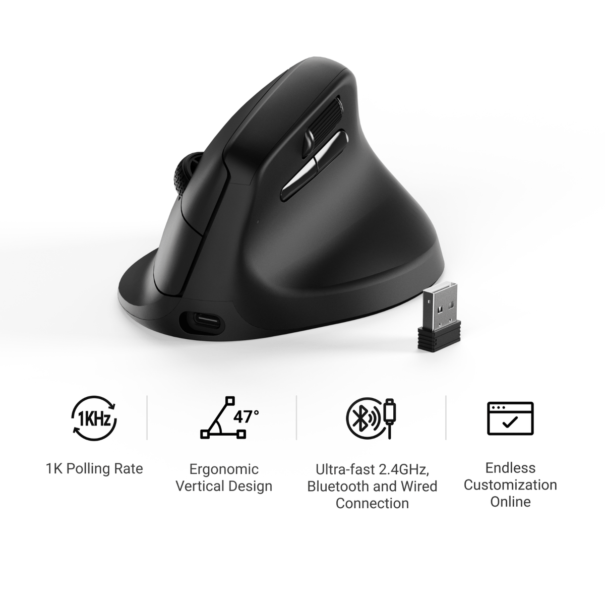 Keychron M5-A29 1K Wireless Mouse (BT/2.4GHz/Wired) - Black – image 6