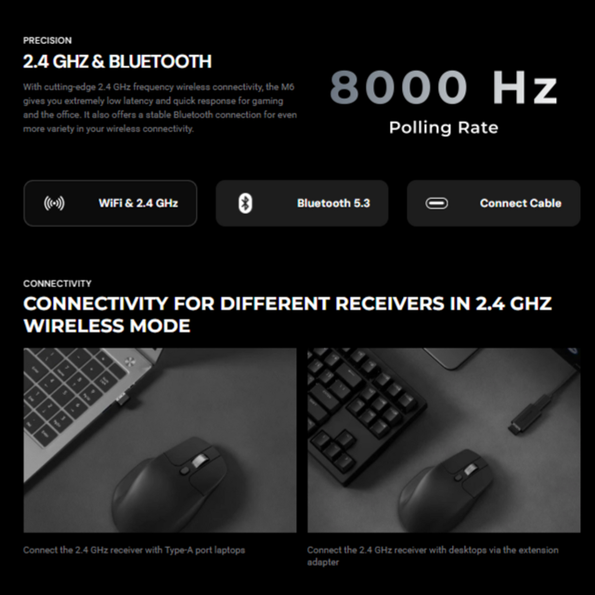 Keychron M6S-B72 1K Wireless Mouse (BT/2.4GHz/Wired) - Black – image 8