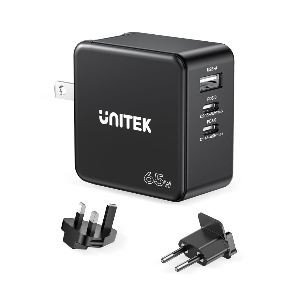 UNITEK TRAVEL CHARGER (65W) 4IN1 GAN BLK(P1117B).*