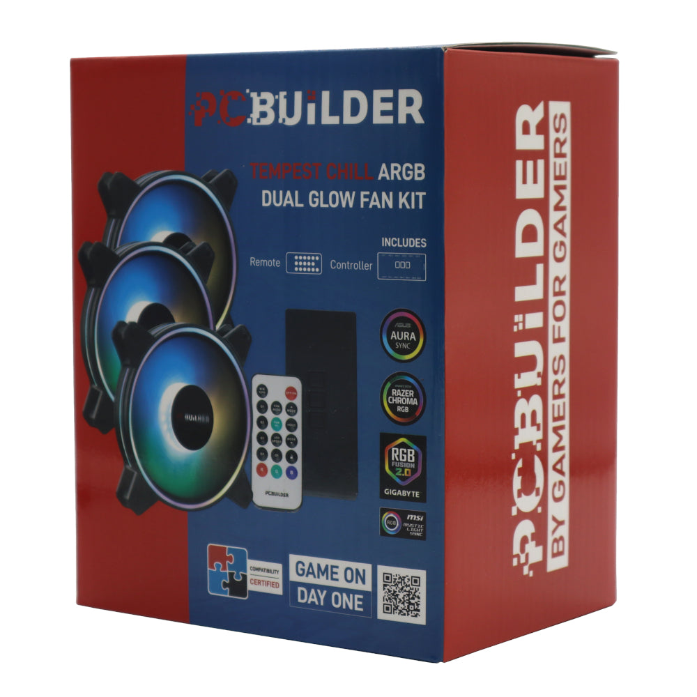 PCBuilder Tempest Chill Fan Kit 3x120MM Dual Glow ARGB Fan + Controller + RF Remote – image 3