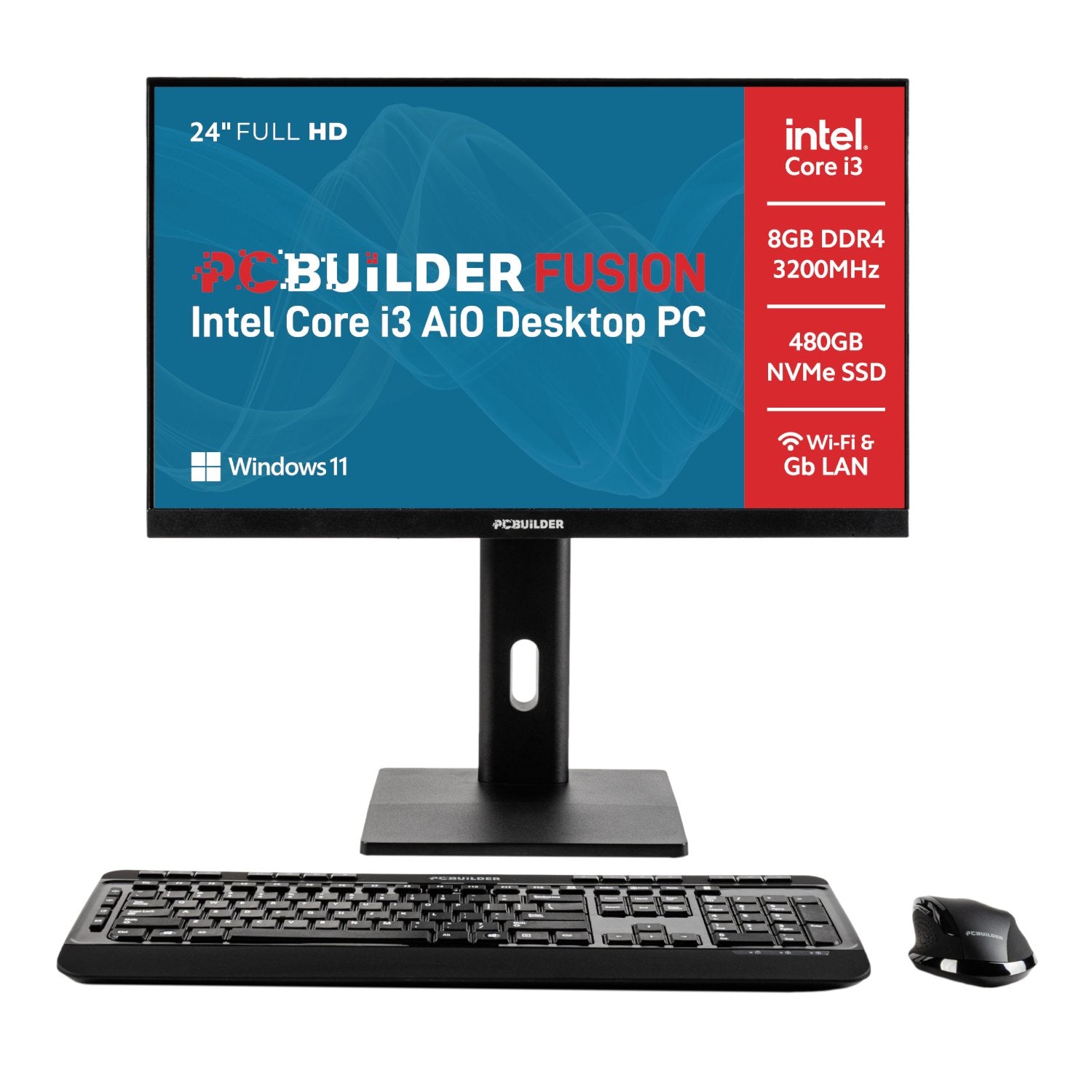 PCBuilder FUSION 24" Intel i3-14100 Windows 11 AiO Desktop PC