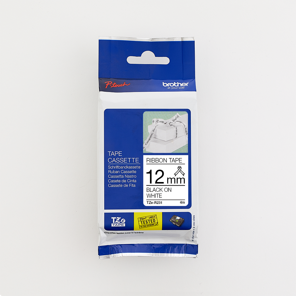 Brother 12MM Black on White Ribbon Tape (4m)