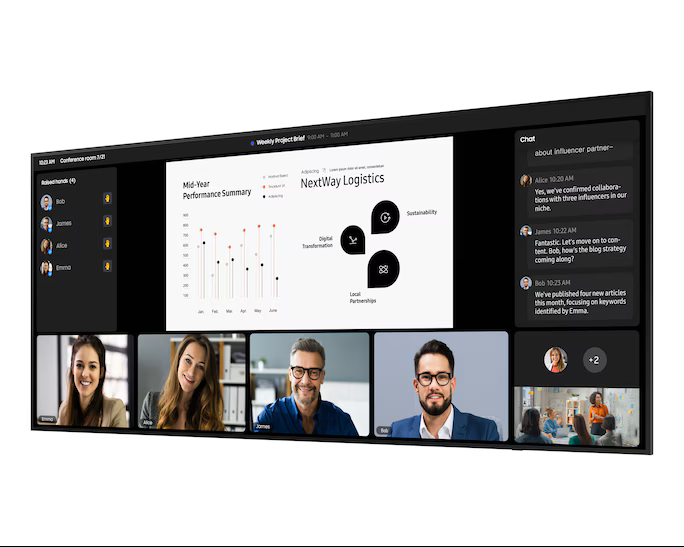 Samsung 105" Professional Display - Ultra-slim design  Resolution: 5120x2160 (21:9)  UHD 5K  24/7 Usage  500nit Brightness  Build-in Speakers 10W x 4  Haze 25%  16GB SSD  Wi-Fi & BT  SoC Media Player: SSSP 10  Portrait & Landscape  Auto Level  IP5X  Samsu