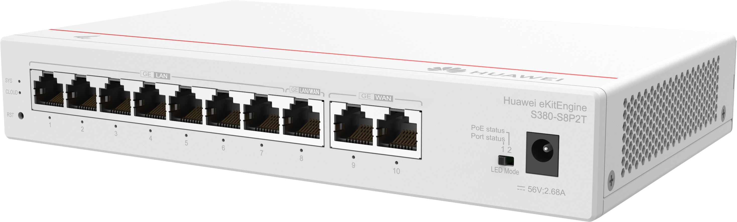S380 S8P2T 2*GE WAN 8*GE LAN(PoE+ 124W) up to 350 users forwarding performance 2Gbps