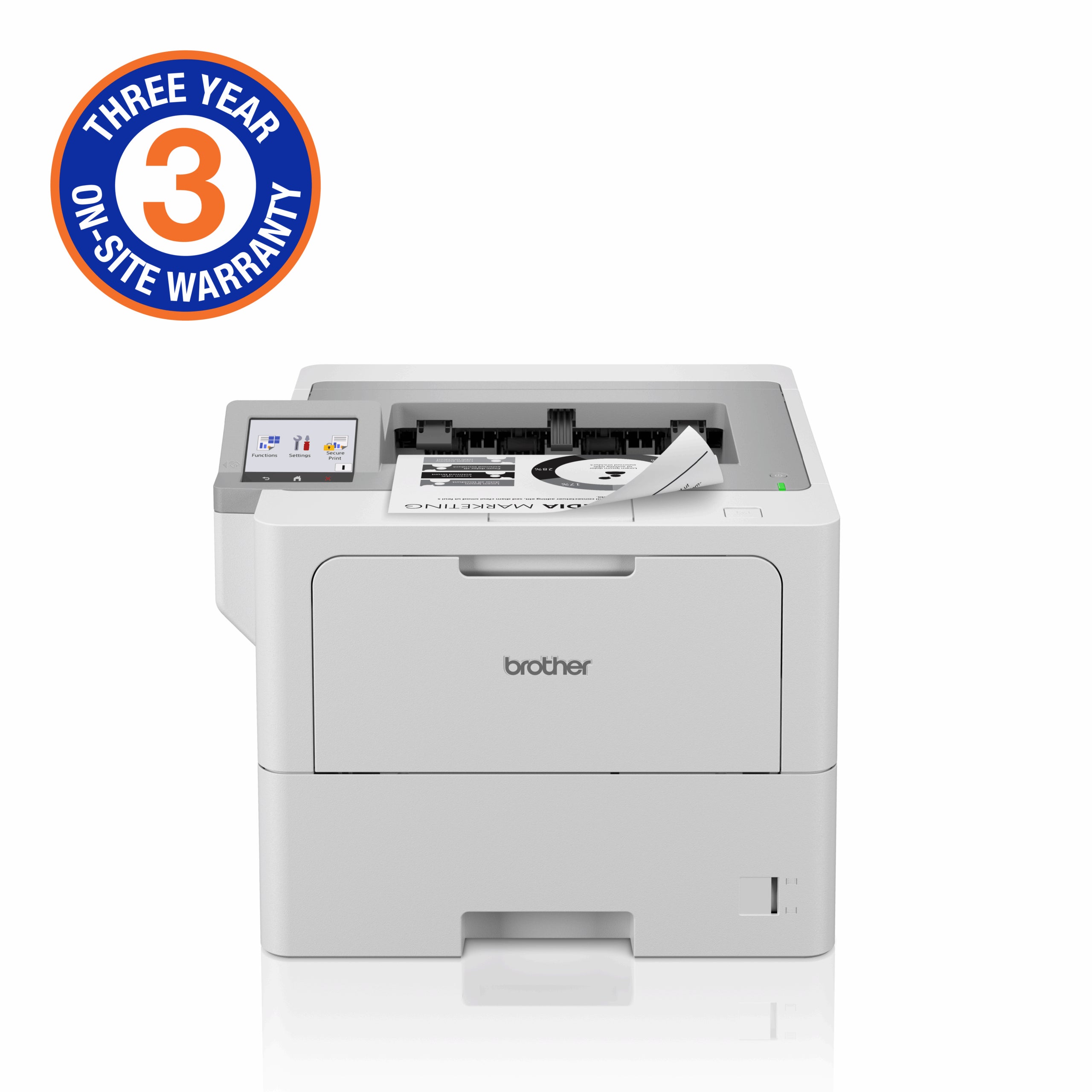 Brother High-Speed Monochrome Duplex Laser Printer with wired network capability (3YR onsite)