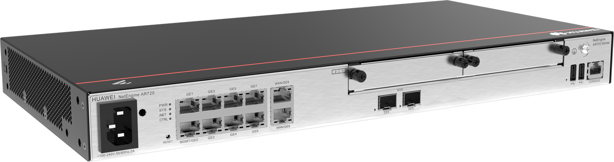 AR720 2*GE combo WAN 8*GE LAN 2*USB 2*SIC  up to 1200 users forwarding performance 6Gbps