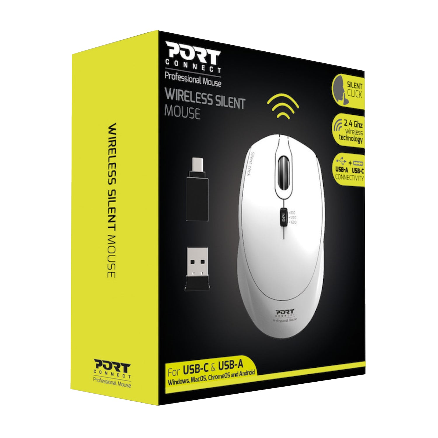 Port Connect Silent 1600DPI 3 Button Wireless Mouse - White – image 4