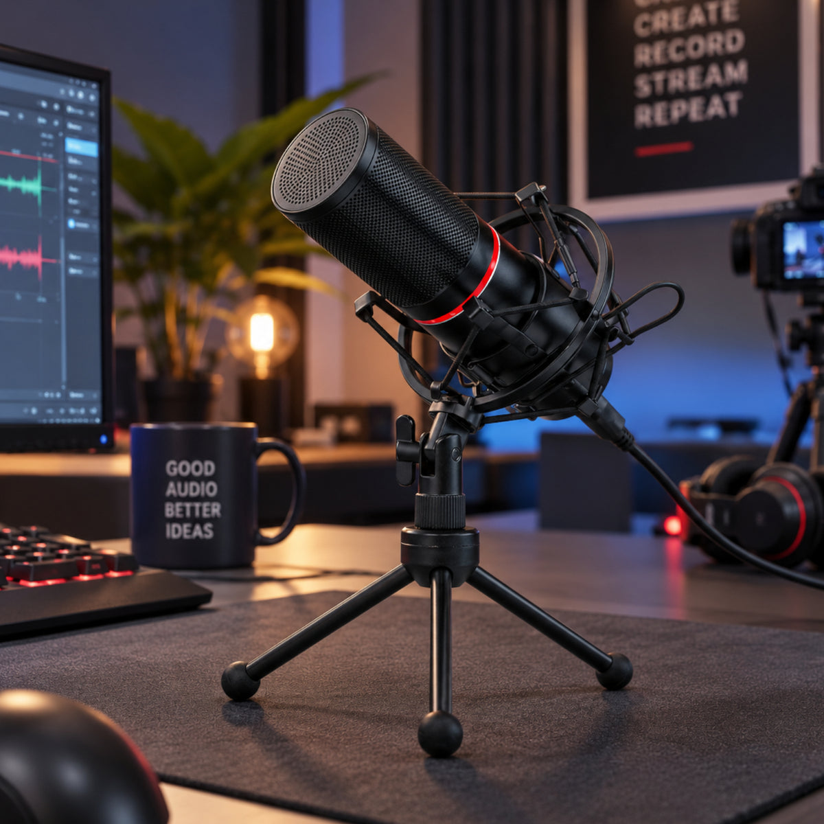 REDRAGON BLAZAR Cardioid USB Gaming Mic and Tripod - Black – image 6