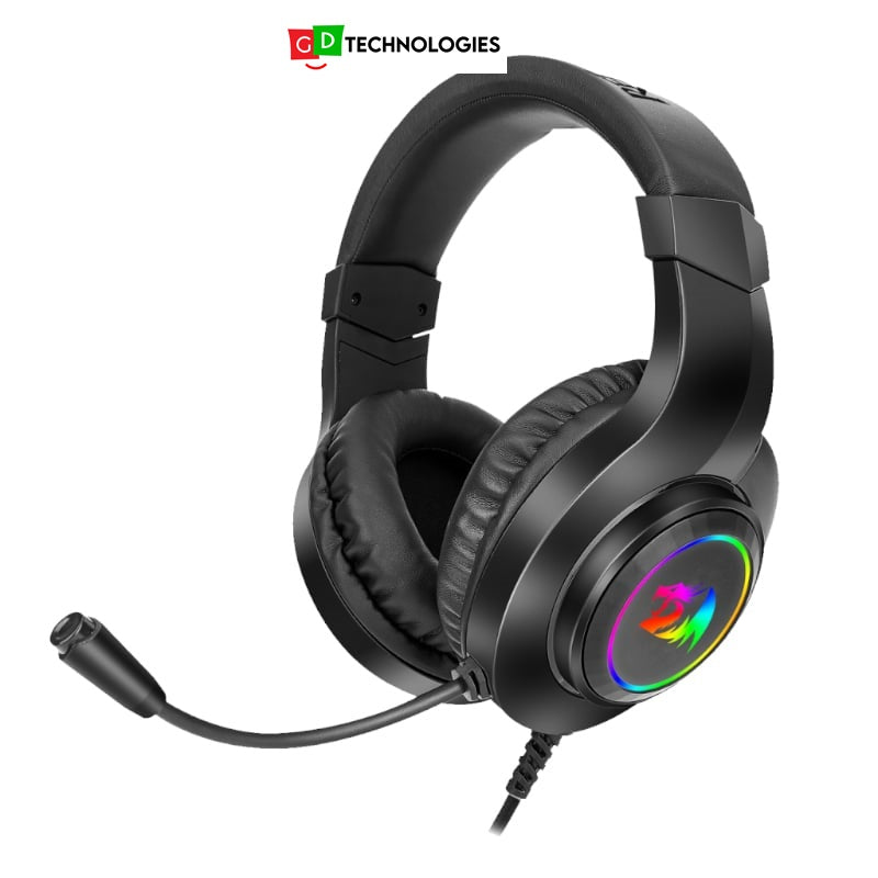 REDRAGON Over-Ear HYLAS Aux (Mic &amp; Headset)|USB (Power Only) RGB Gaming Headset – Black