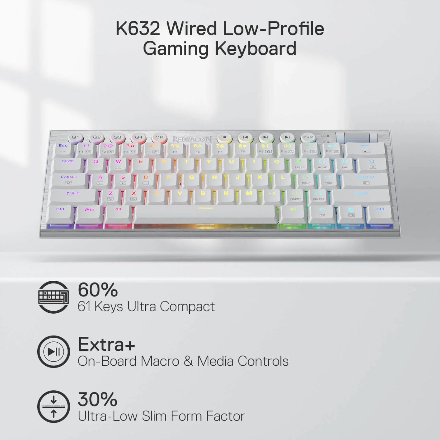 Redragon K632 HORUS Mini 60% RGB Wired Gaming Keyboard – White – image 3