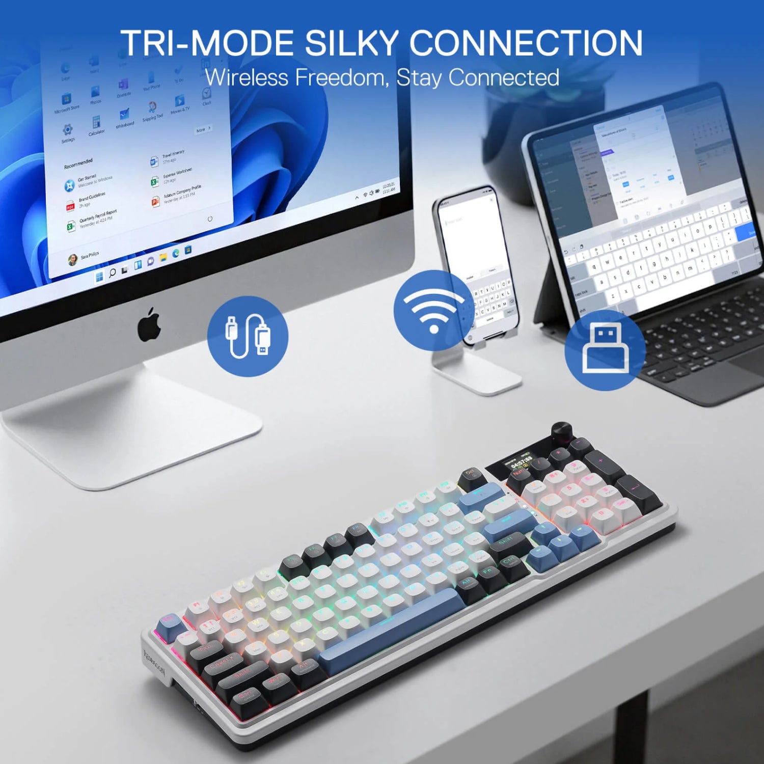 Redragon K719WGB GALATIN RGB PRO Full sized Wireless Gaming Keyboard - White – image 2