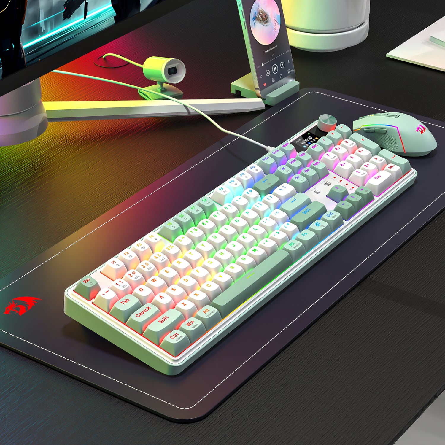 Redragon WYVERN K761 Pro Full-size RGB Wireless Mechanical Gaming Keyboard - White/Green – image 6