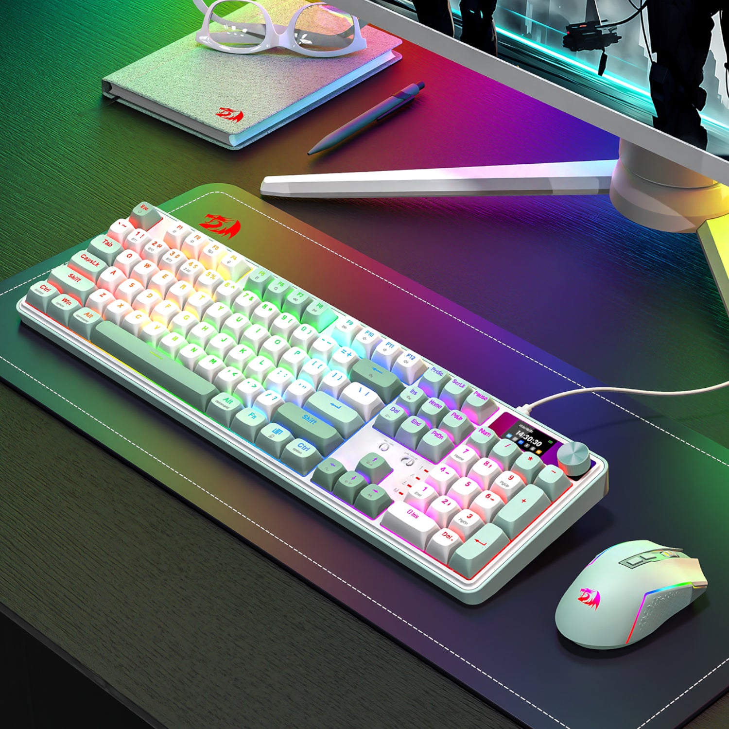 Redragon WYVERN K761 Pro Full-size RGB Wireless Mechanical Gaming Keyboard - White/Green – image 7
