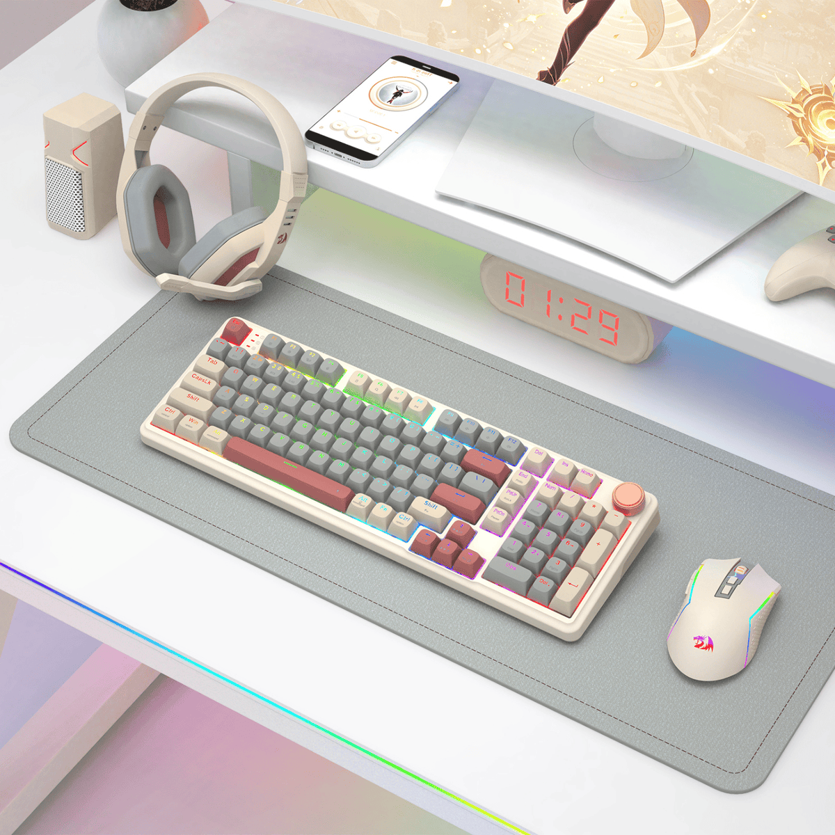 Redragon EISA 100 Retro RGB Wireless Mechanical Keyboard - Cream/Grey – image 8