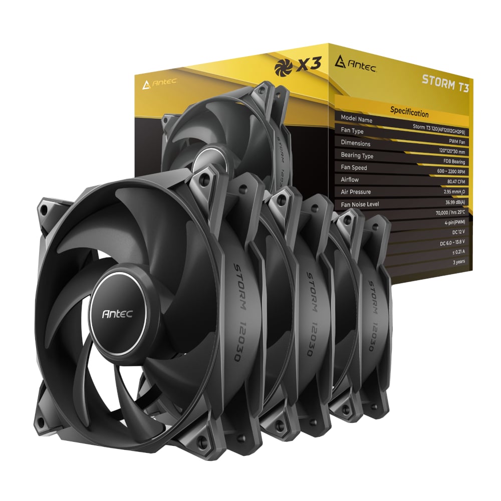 Antec Storm T3 120 PWM Case Fan 3 Pack - Black