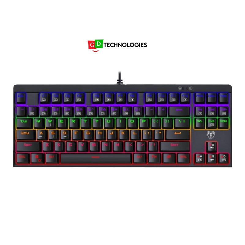 T-Dagger Corvette Rainbow Colour Lighting|150cm Cable|10-Keyless Short Body Design|Blue Switch|Mechanical Gaming Keyboard