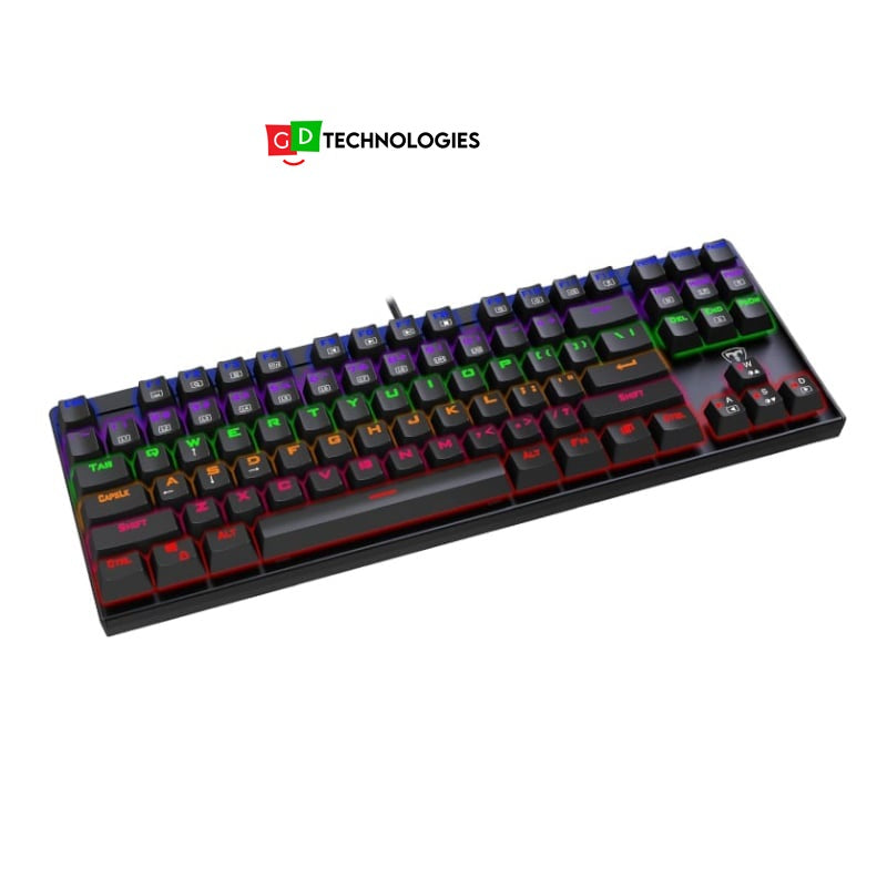 T-Dagger Corvette Rainbow Colour Lighting|150cm Cable|10-Keyless Short Body Design|Blue Switch|Mechanical Gaming Keyboard