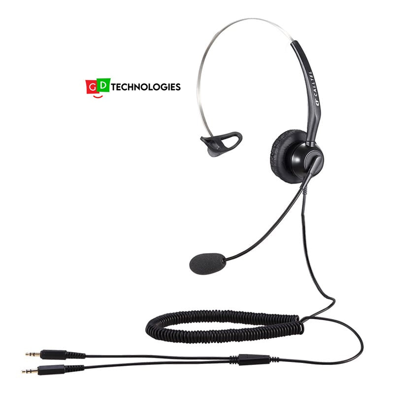 Calltel T800 MonoEar Headset NoiseCancelling Mic Dual 3.5mm Jack