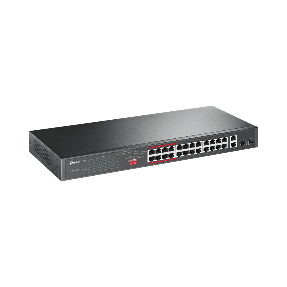 TP-LINK 24-PORT ADV FE POE+ 2P GBE UTP/SFP, 2P GBE
