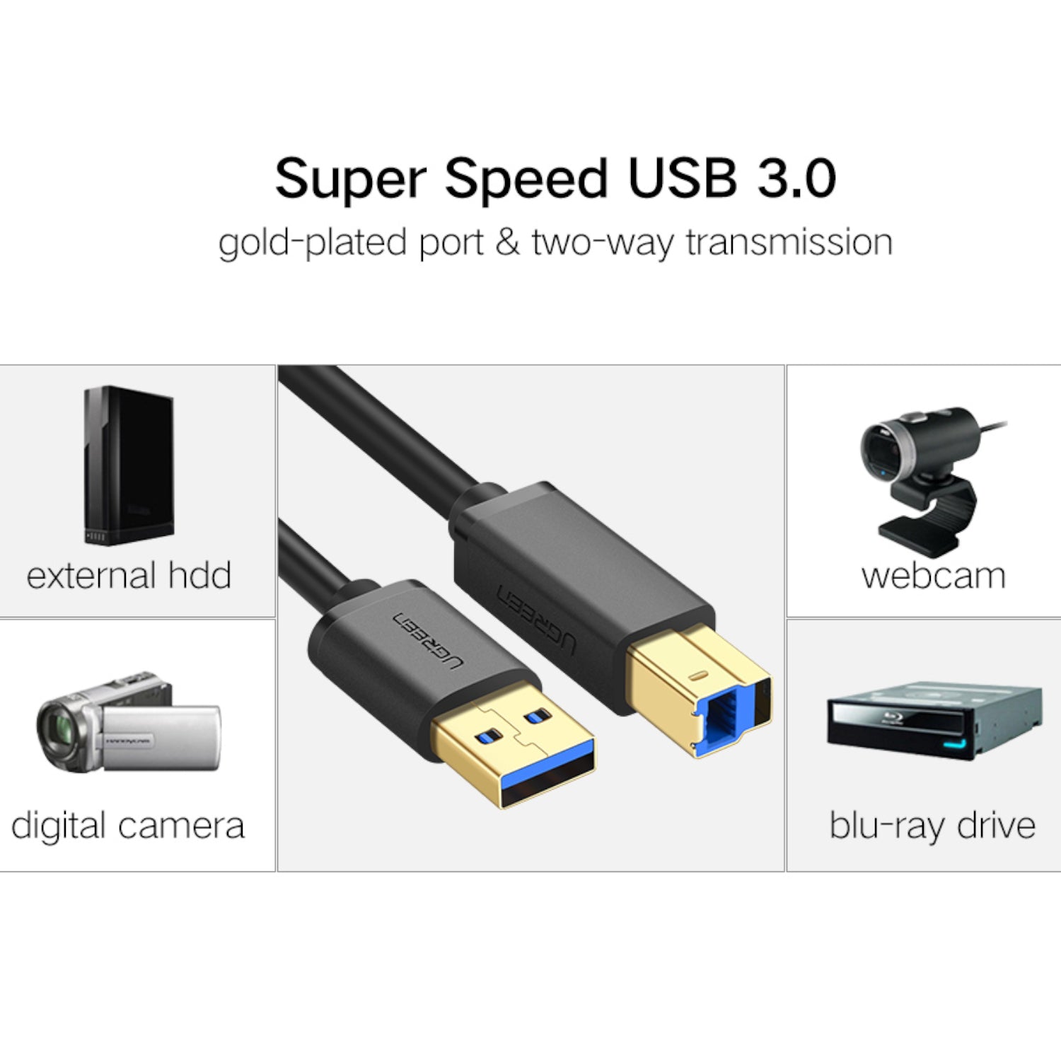 UGREEN US210 USB-A Printer Cable 2M - Black – image 3
